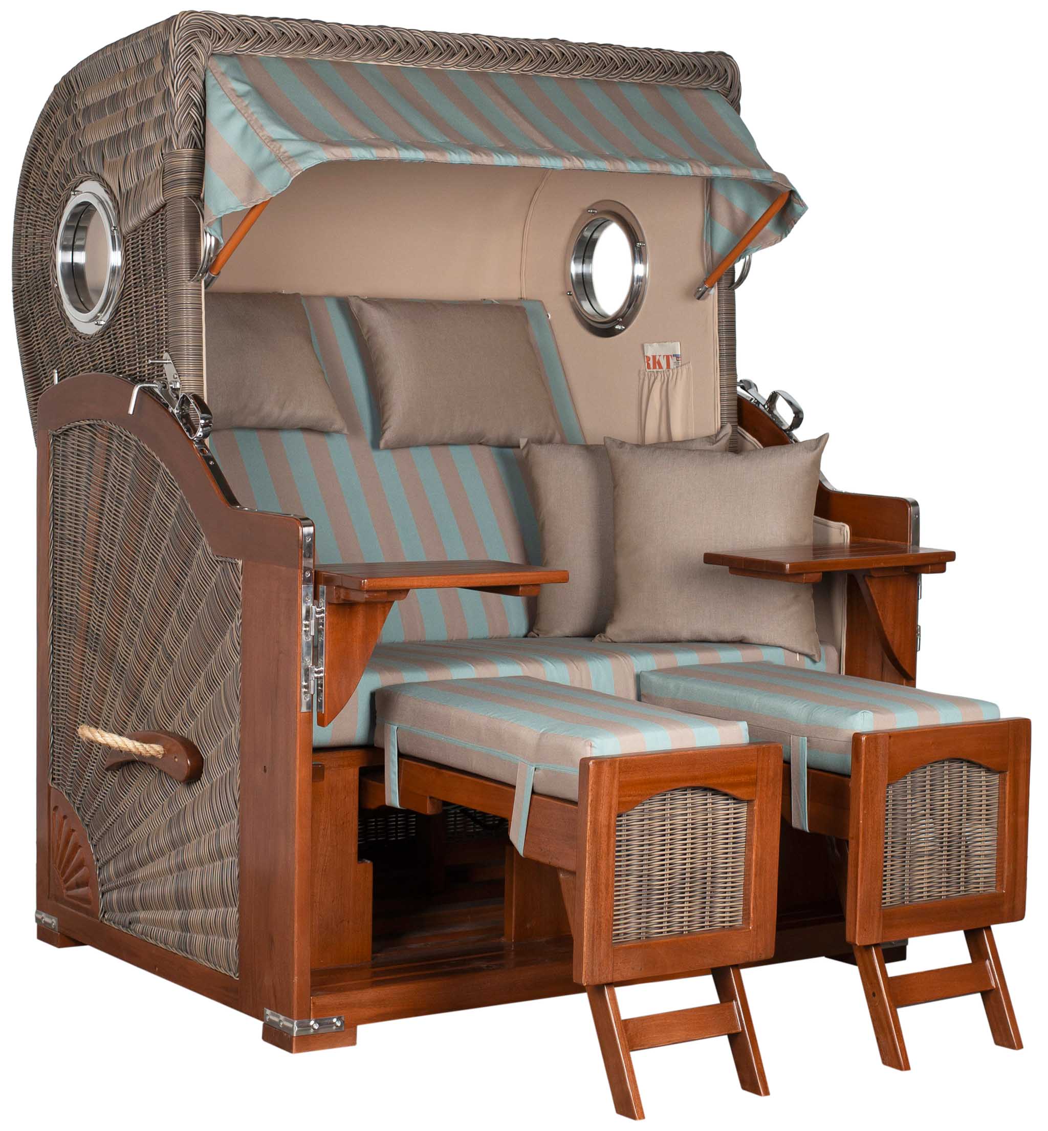 Strandkorb Rantum Bullauge Mahagoni PE Grey Dessin 520 Grau